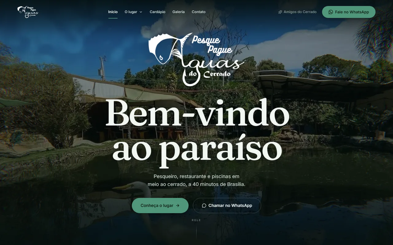 Página inicial do site Águas do Cerrado